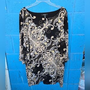 Style & Co. Stretch Tunic Top Gold Filigrees White Black Sz 2X